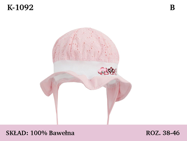 1092 Dievčenský klobúk na viazanie ružový