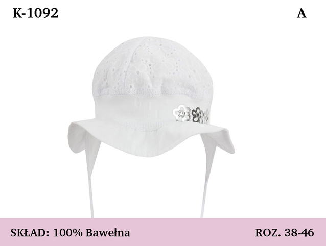 1092 Dievčenský klobúk na viazanie biely